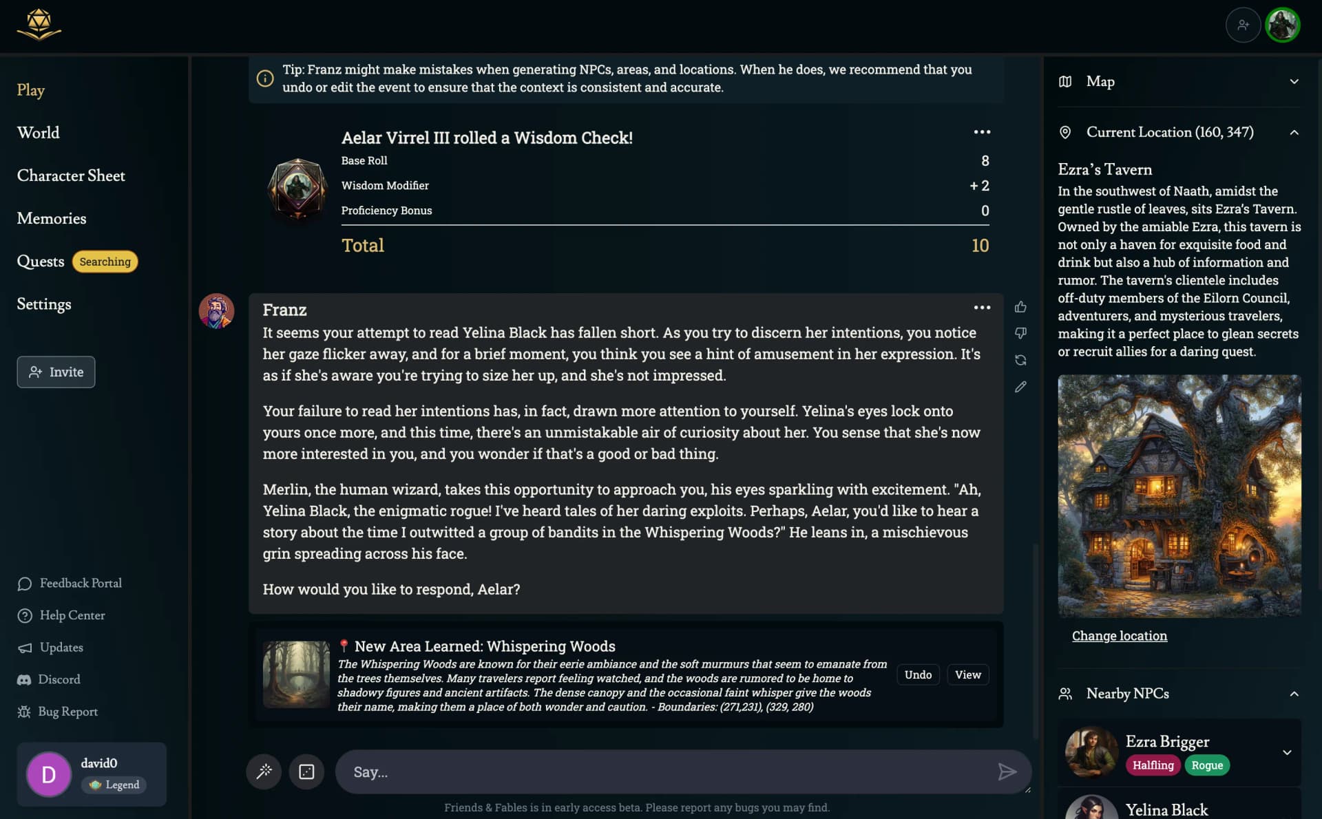 Franz narrates the outcome of the skill check